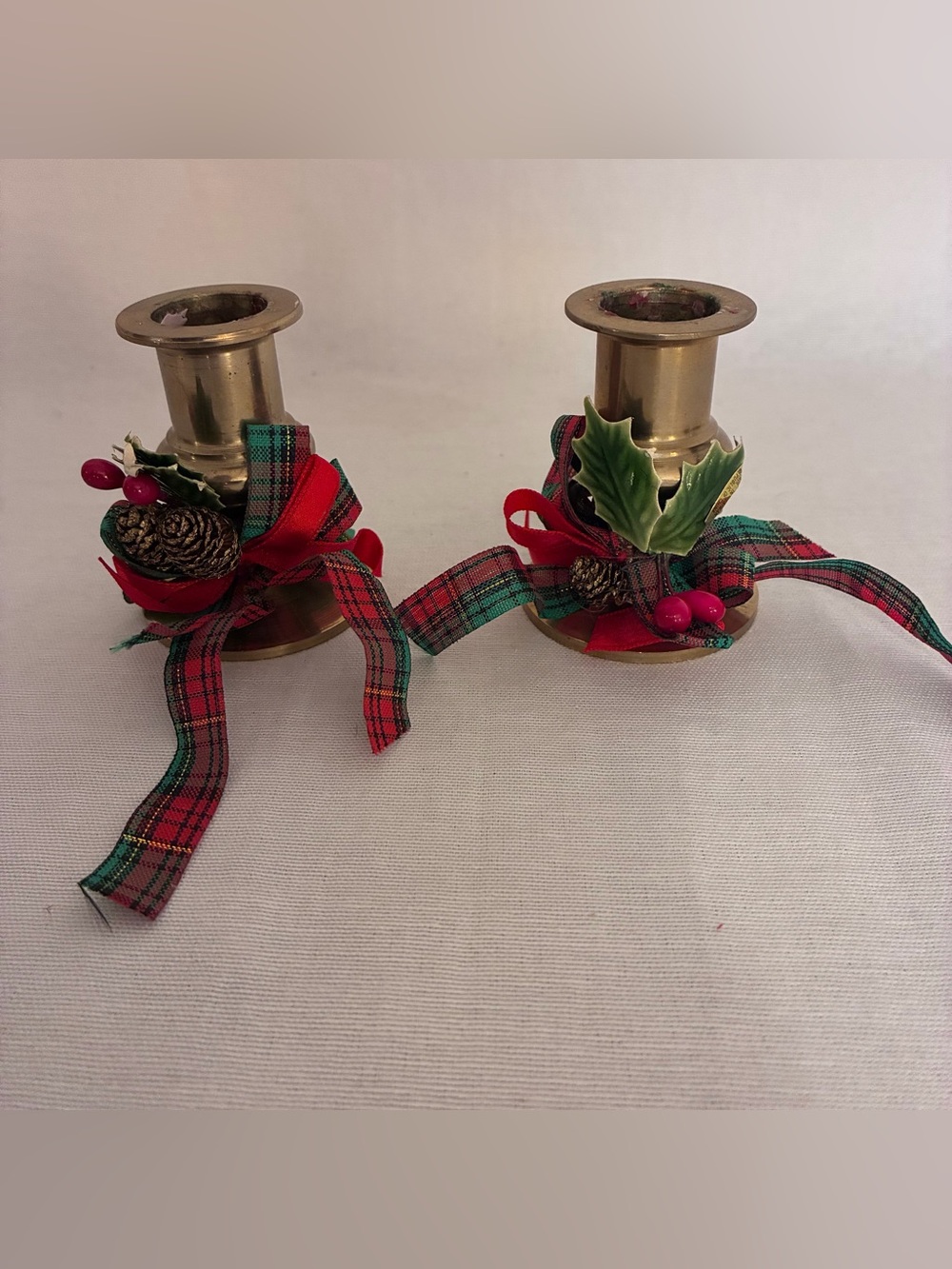 Vintage Brass Christmas Taper Candle Holders w Box